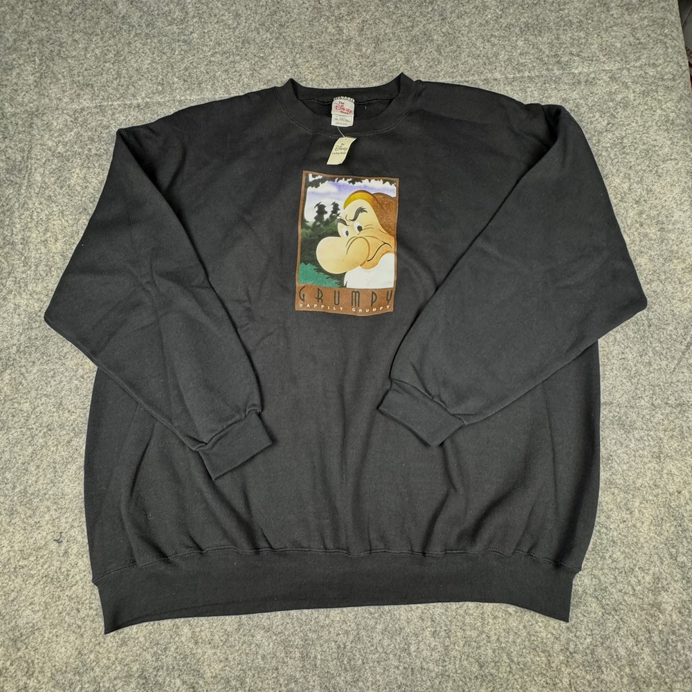 VTG Disney Sweatshirt Sz 4XL Black Happily Grumpy Dwarf Crew Neck 90s Y2K - NEW